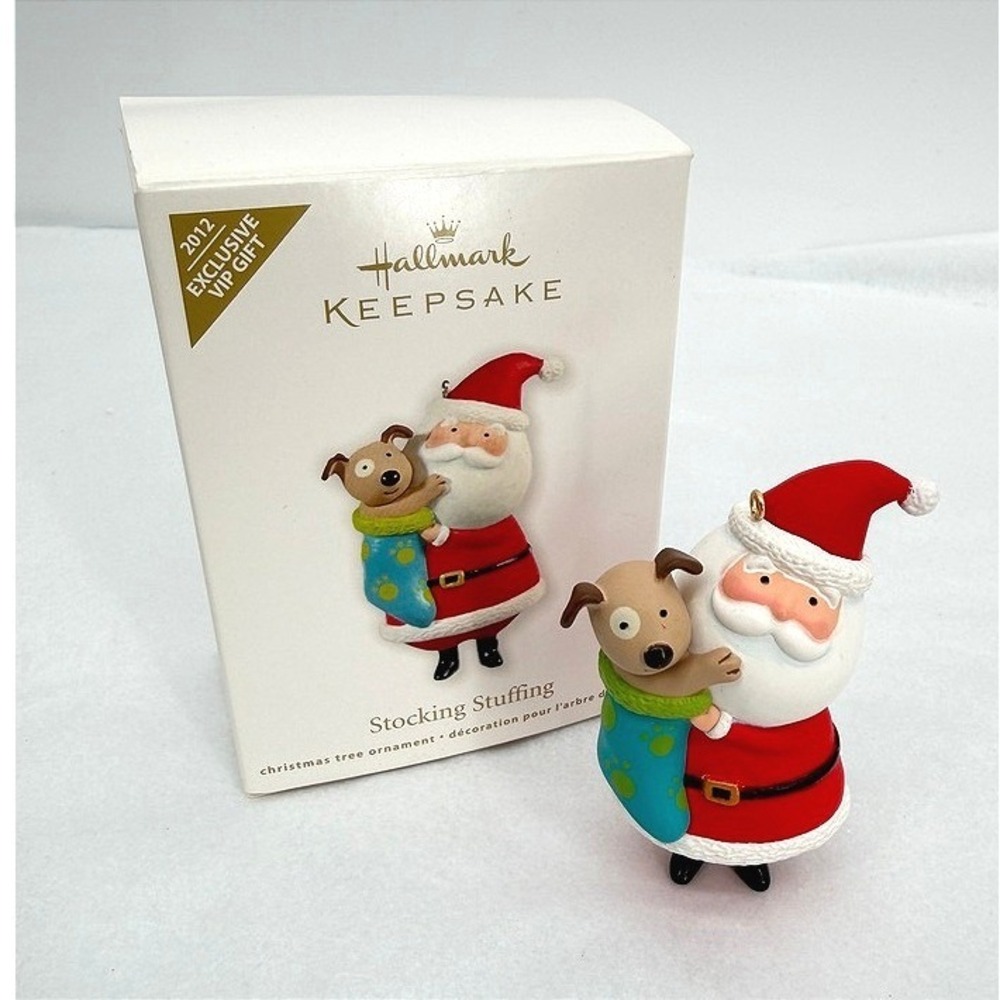 Hallmark Keepsake Ornament Stocking Stuffing Santa Dog 2012 VIP Christmas Cute